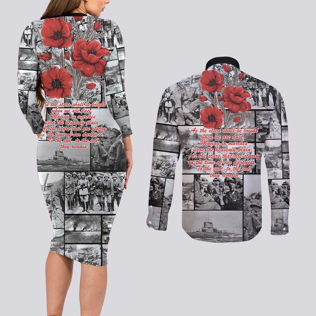 ANZAC Day Gallipoli Campaign Couples Matching Long Sleeve Bodycon Dress and Long Sleeve Button Shirt To The End They Remain