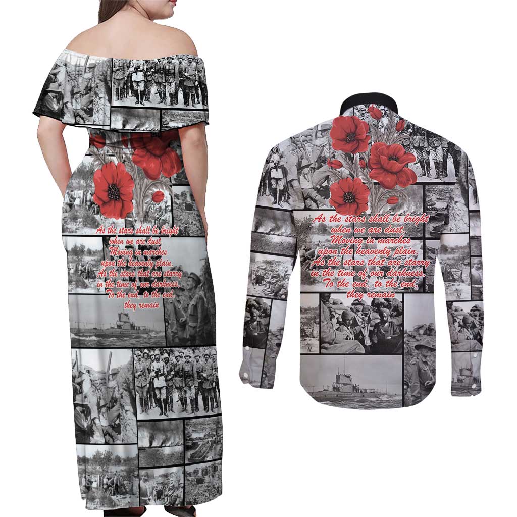 ANZAC Day Gallipoli Campaign Couples Matching Off Shoulder Maxi Dress and Long Sleeve Button Shirt To The End They Remain