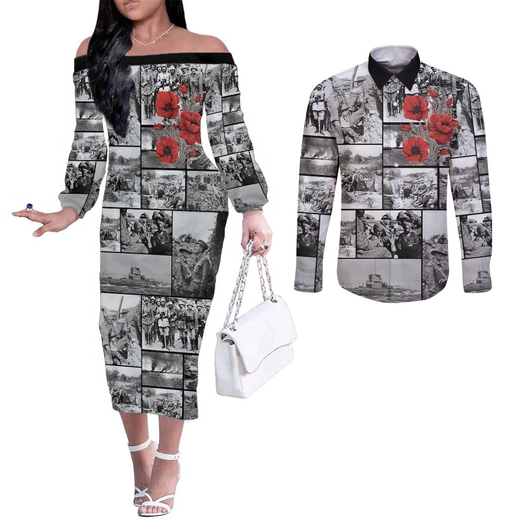 ANZAC Day Gallipoli Campaign Couples Matching Off The Shoulder Long Sleeve Dress and Long Sleeve Button Shirt To The End They Remain