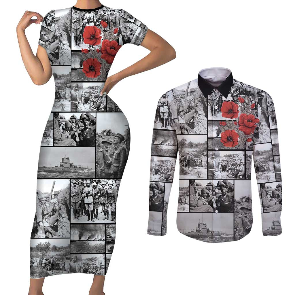 ANZAC Day Gallipoli Campaign Couples Matching Short Sleeve Bodycon Dress and Long Sleeve Button Shirt To The End They Remain