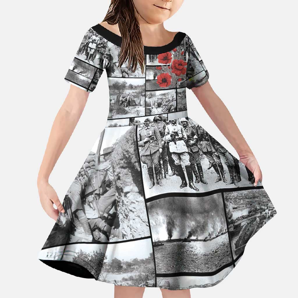 ANZAC Day Gallipoli Campaign Family Matching Short Sleeve Bodycon Dress and Hawaiian Shirt To The End They Remain LT9 Daughter's Dress Black - Polynesian Pride