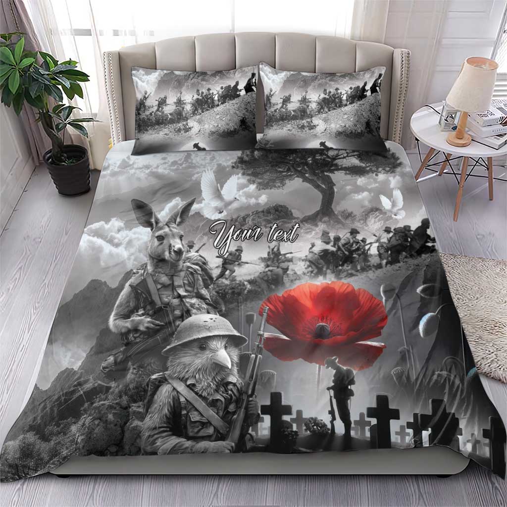 Black ANZAC Day The Battle of Lone Pine Bedding Set Kiwi-Kangaroo Soldier Lest We Forget