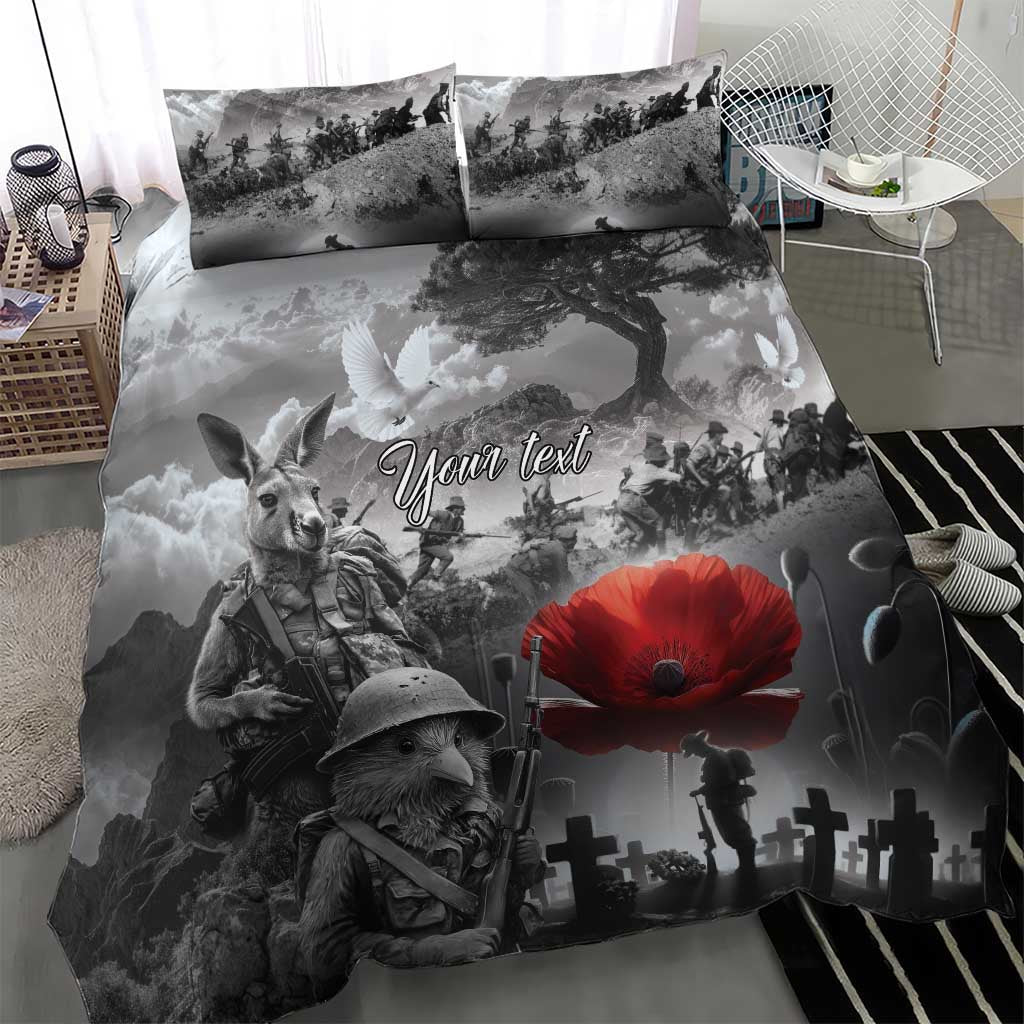 Black ANZAC Day The Battle of Lone Pine Bedding Set Kiwi-Kangaroo Soldier Lest We Forget