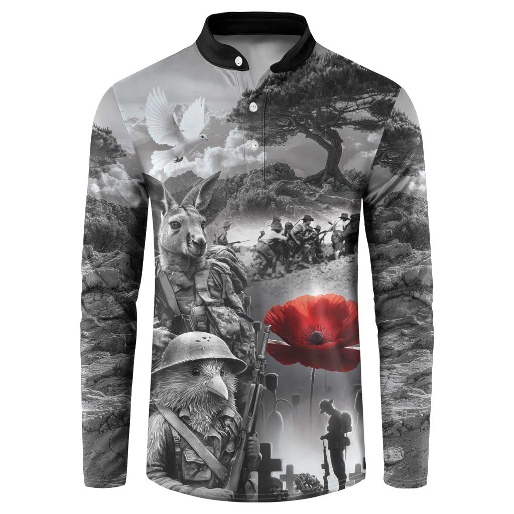Black ANZAC Day The Battle of Lone Pine Button Sweatshirt Kiwi-Kangaroo Soldier Lest We Forget