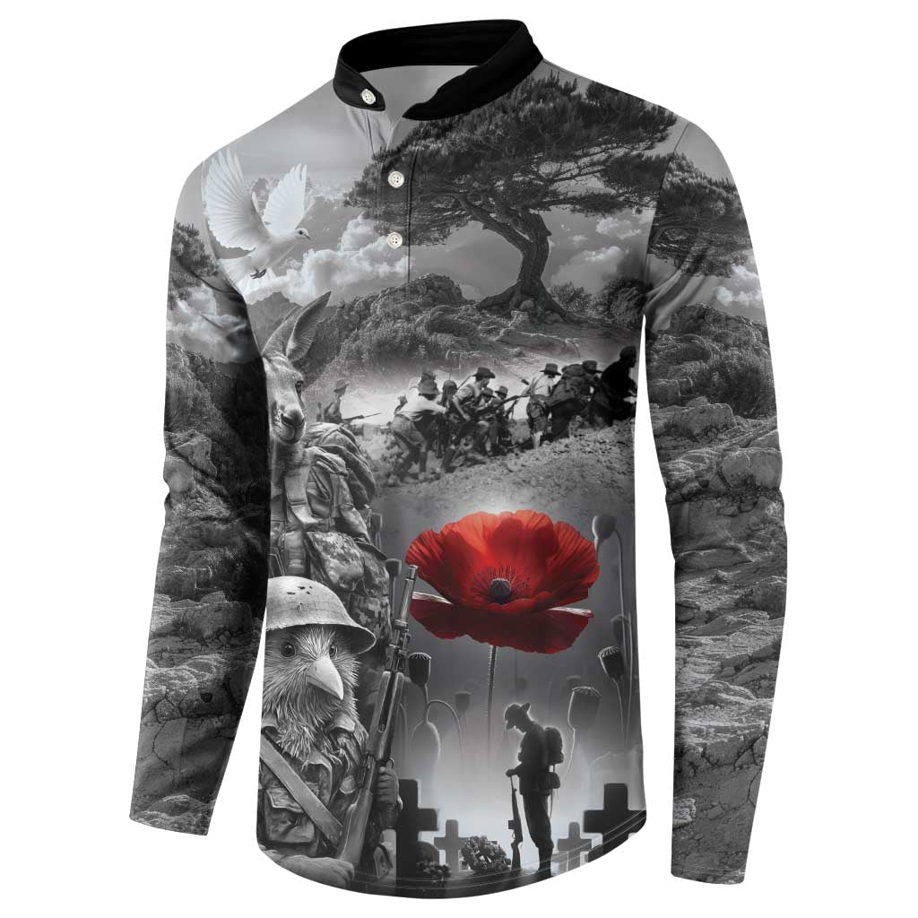 Black ANZAC Day The Battle of Lone Pine Button Sweatshirt Kiwi-Kangaroo Soldier Lest We Forget