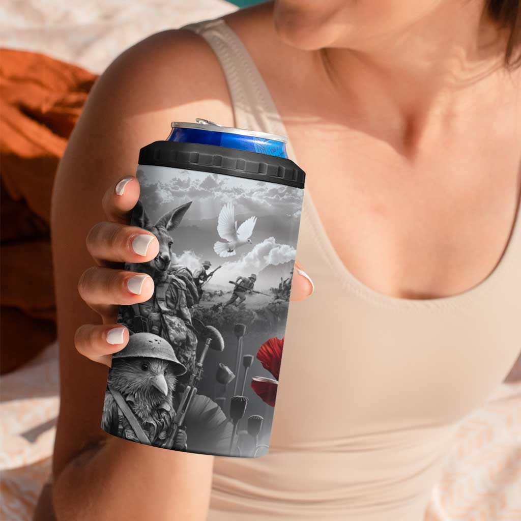 Black ANZAC Day The Battle of Lone Pine 4 in 1 Can Cooler Tumbler Kiwi-Kangaroo Soldier Lest We Forget LT9 - Polynesian Pride