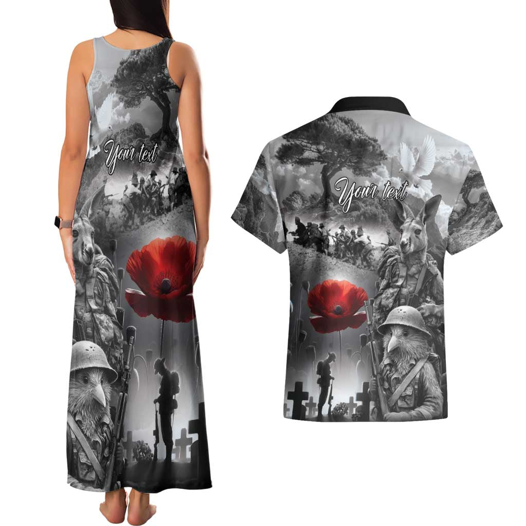 Black ANZAC Day The Battle of Lone Pine Couples Matching Tank Maxi Dress and Hawaiian Shirt Kiwi-Kangaroo Soldier Lest We Forget