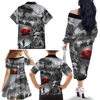 Black ANZAC Day The Battle of Lone Pine Family Matching Off The Shoulder Long Sleeve Dress and Hawaiian Shirt Kiwi-Kangaroo Soldier Lest We Forget