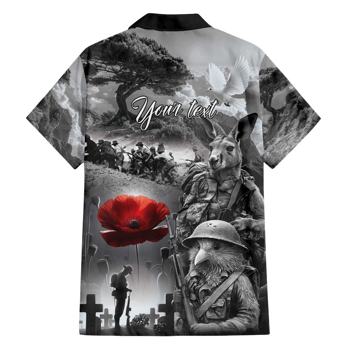 Black ANZAC Day The Battle of Lone Pine Family Matching Off The Shoulder Long Sleeve Dress and Hawaiian Shirt Kiwi-Kangaroo Soldier Lest We Forget