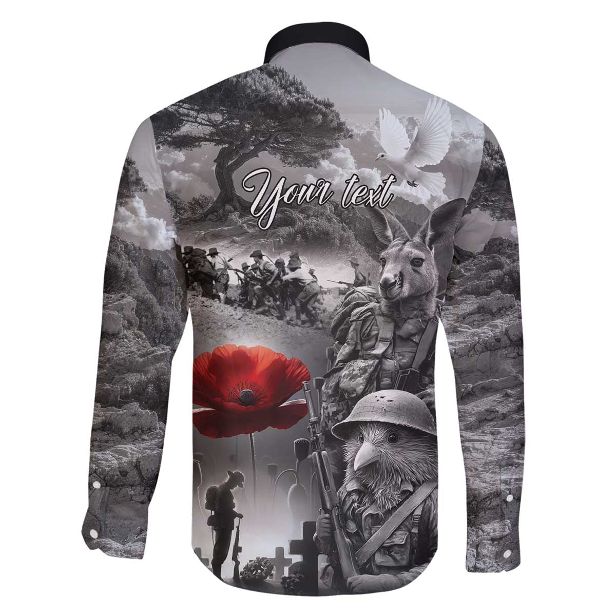 Black ANZAC Day The Battle of Lone Pine Family Matching Off The Shoulder Long Sleeve Dress and Hawaiian Shirt Kiwi-Kangaroo Soldier Lest We Forget