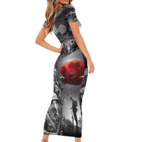 Black ANZAC Day The Battle of Lone Pine Family Matching Short Sleeve Bodycon Dress and Hawaiian Shirt Kiwi-Kangaroo Soldier Lest We Forget