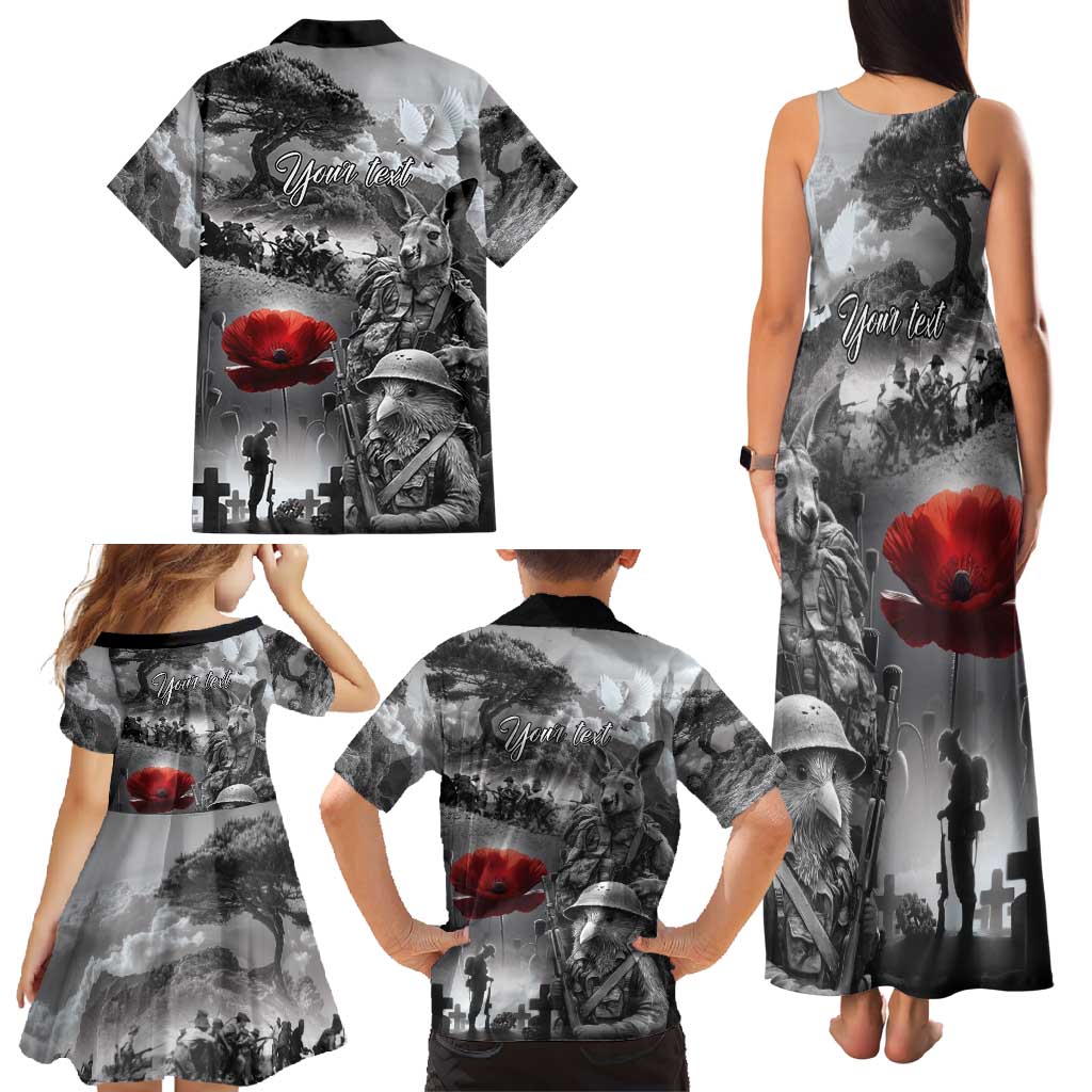 Black ANZAC Day The Battle of Lone Pine Family Matching Tank Maxi Dress and Hawaiian Shirt Kiwi-Kangaroo Soldier Lest We Forget
