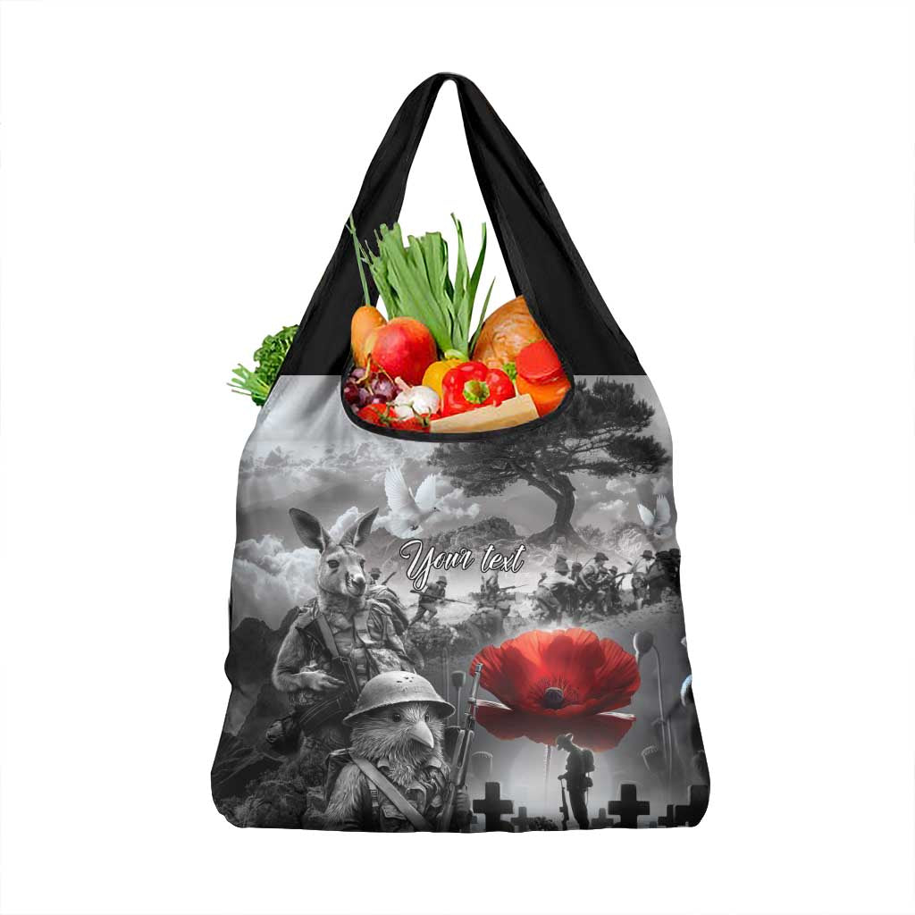 Black ANZAC Day The Battle of Lone Pine Grocery Bag Kiwi-Kangaroo Soldier Lest We Forget LT9 1-pack One Size Black - Polynesian Pride