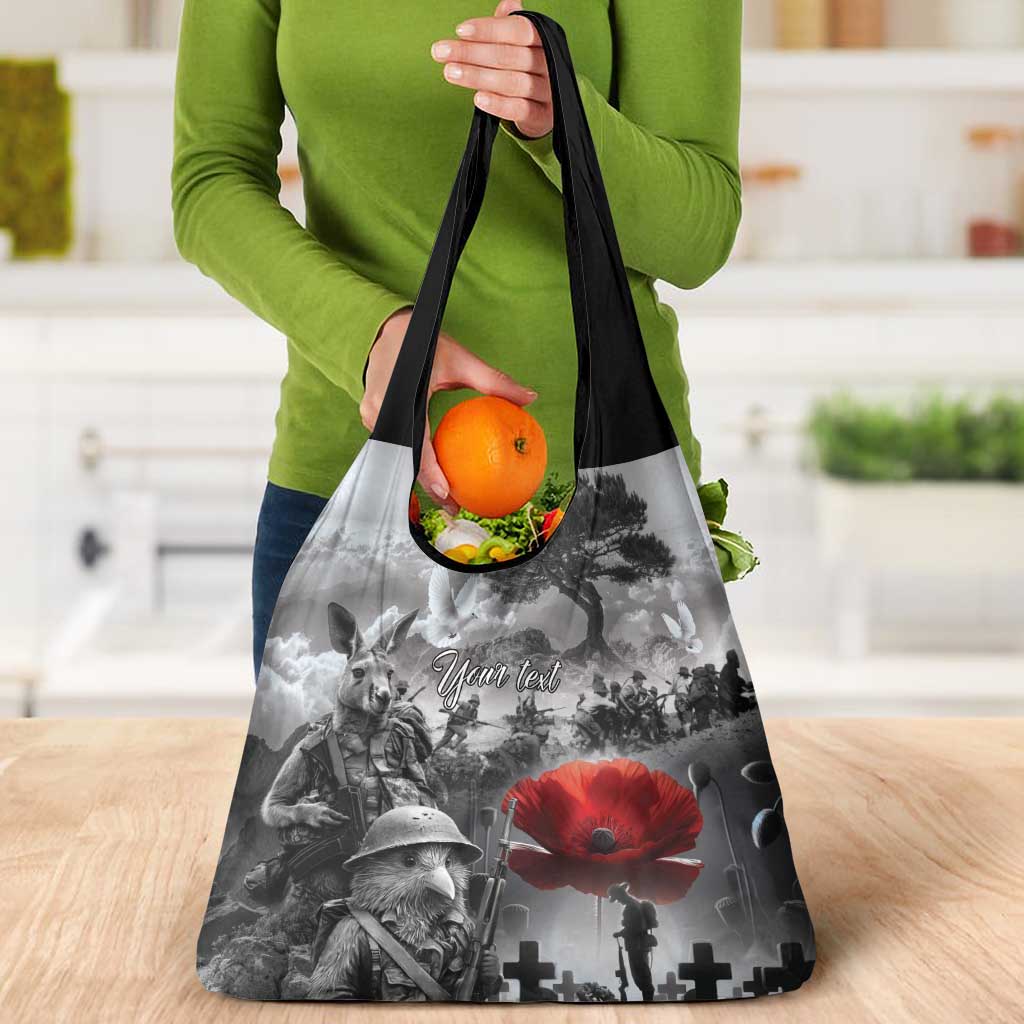 Black ANZAC Day The Battle of Lone Pine Grocery Bag Kiwi-Kangaroo Soldier Lest We Forget LT9 - Polynesian Pride