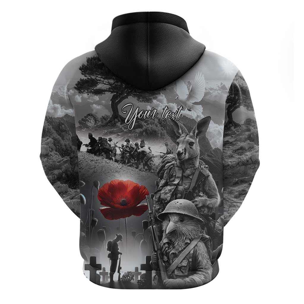 Black ANZAC Day The Battle of Lone Pine Hoodie Kiwi-Kangaroo Soldier Lest We Forget