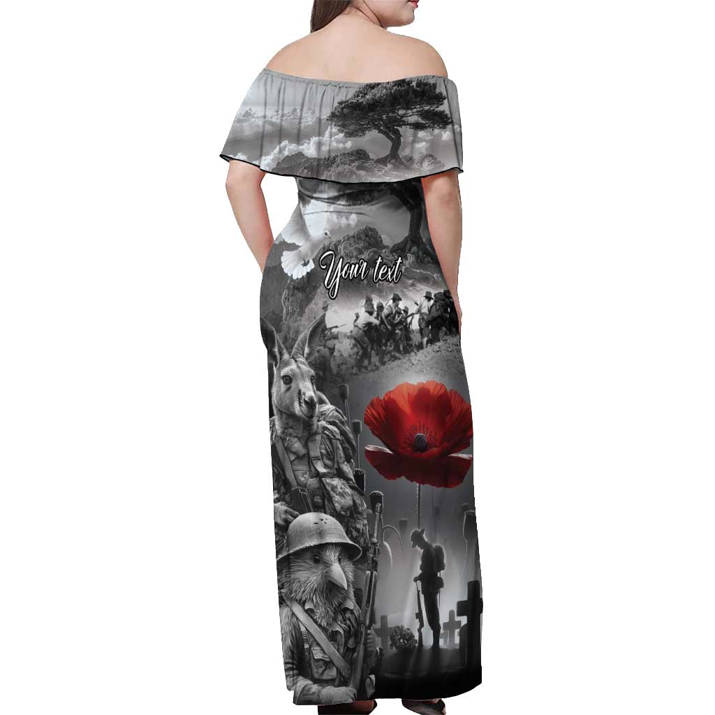 Black ANZAC Day The Battle of Lone Pine Off Shoulder Maxi Dress Kiwi-Kangaroo Soldier Lest We Forget