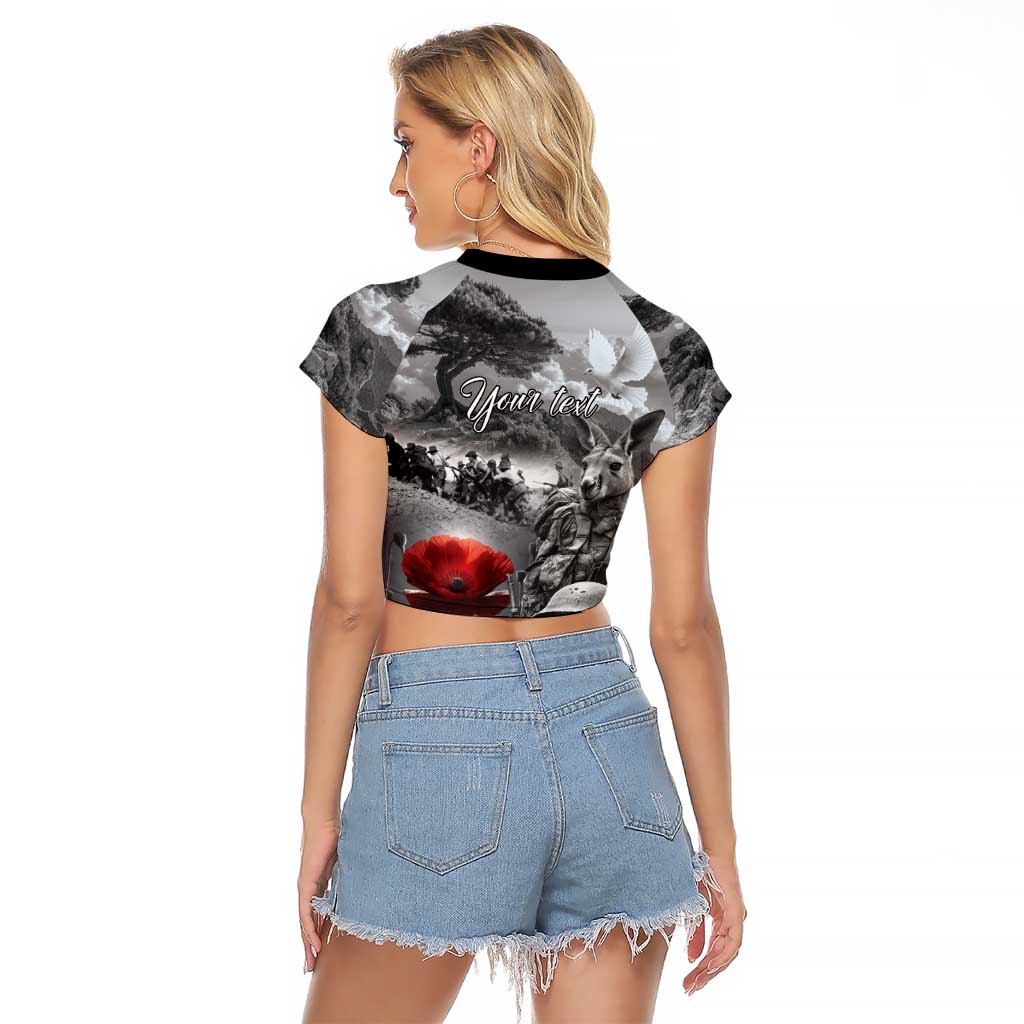 Black ANZAC Day The Battle of Lone Pine Raglan Cropped T Shirt Kiwi-Kangaroo Soldier Lest We Forget
