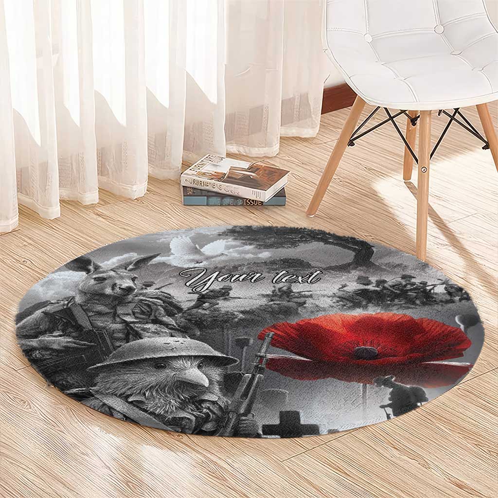 Black ANZAC Day The Battle of Lone Pine Round Carpet Kiwi-Kangaroo Soldier Lest We Forget