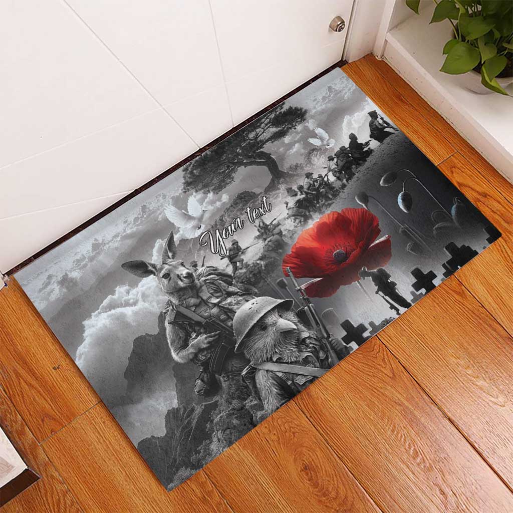 Black ANZAC Day The Battle of Lone Pine Rubber Doormat Kiwi-Kangaroo Soldier Lest We Forget