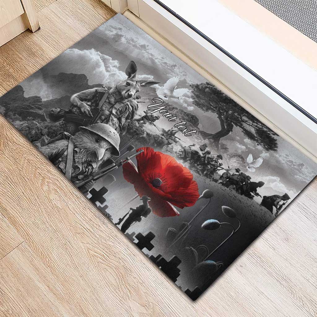 Black ANZAC Day The Battle of Lone Pine Rubber Doormat Kiwi-Kangaroo Soldier Lest We Forget