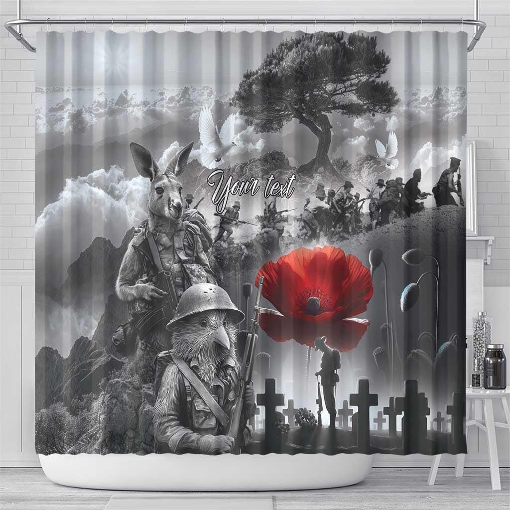 Black ANZAC Day The Battle of Lone Pine Shower Curtain Kiwi-Kangaroo Soldier Lest We Forget