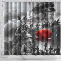 Black ANZAC Day The Battle of Lone Pine Shower Curtain Kiwi-Kangaroo Soldier Lest We Forget
