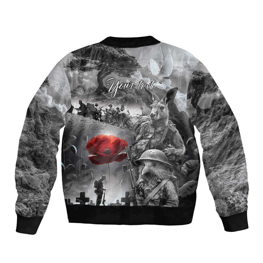 Black ANZAC Day The Battle of Lone Pine Sleeve Zip Bomber Jacket Kiwi-Kangaroo Soldier Lest We Forget LT9 - Polynesian Pride