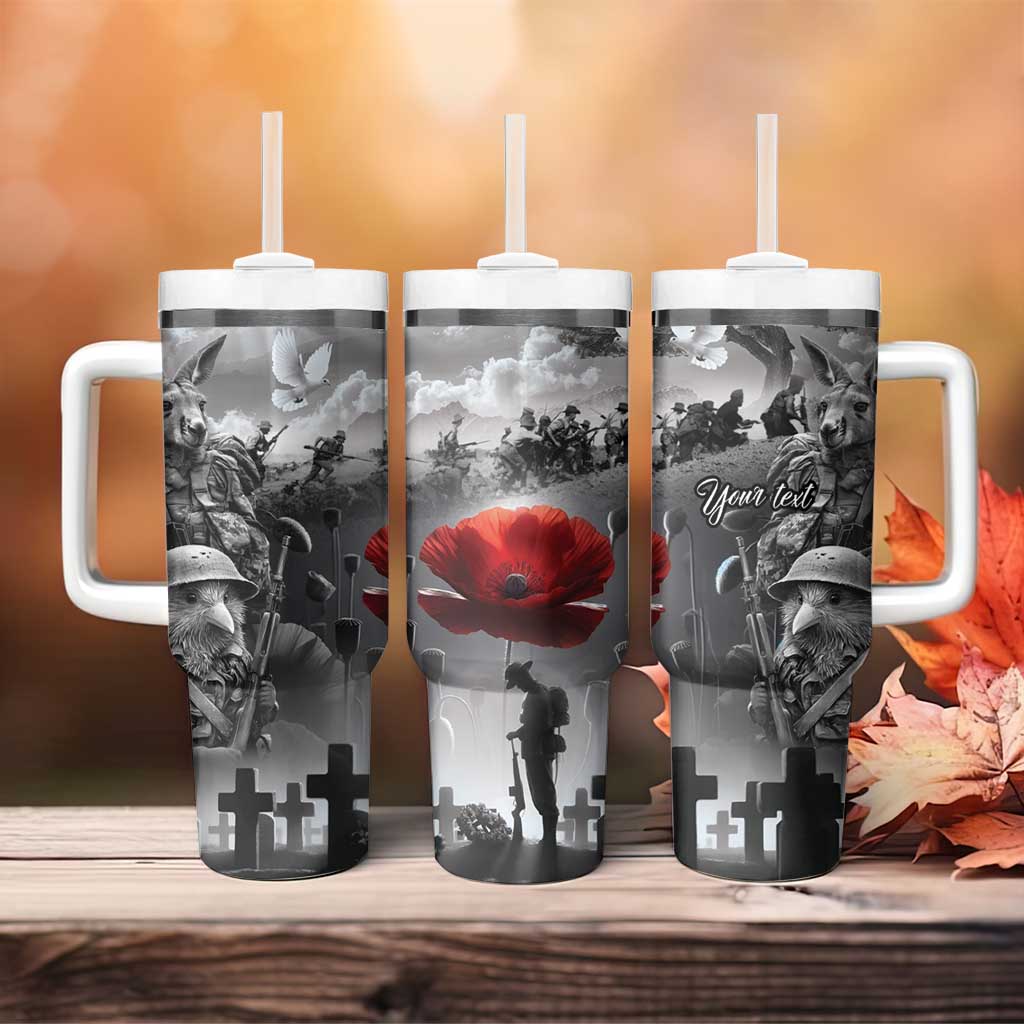 Black ANZAC Day The Battle of Lone Pine Tumbler With Handle Kiwi-Kangaroo Soldier Lest We Forget