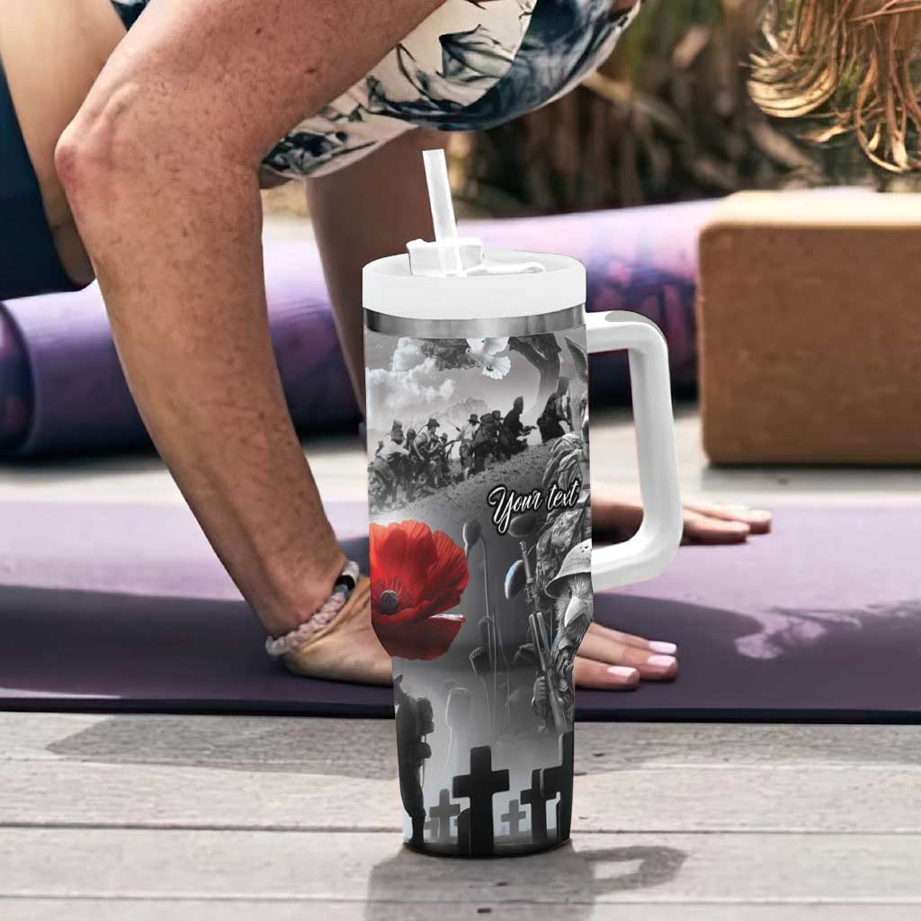 Black ANZAC Day The Battle of Lone Pine Tumbler With Handle Kiwi-Kangaroo Soldier Lest We Forget
