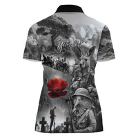 Black ANZAC Day The Battle of Lone Pine Women Polo Shirt Kiwi-Kangaroo Soldier Lest We Forget