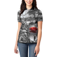 Black ANZAC Day The Battle of Lone Pine Women Polo Shirt Kiwi-Kangaroo Soldier Lest We Forget
