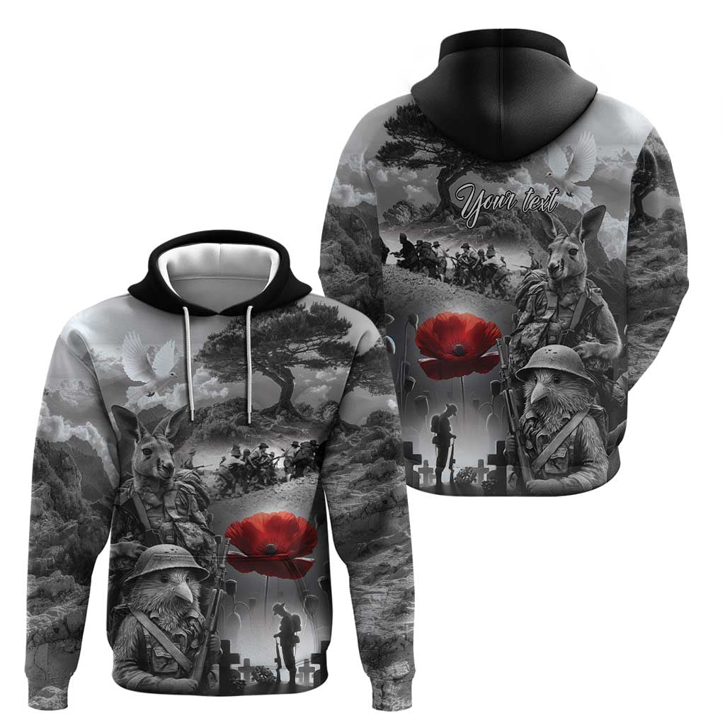 Black ANZAC Day The Battle of Lone Pine Zip Hoodie Kiwi-Kangaroo Soldier Lest We Forget LT9 - Polynesian Pride