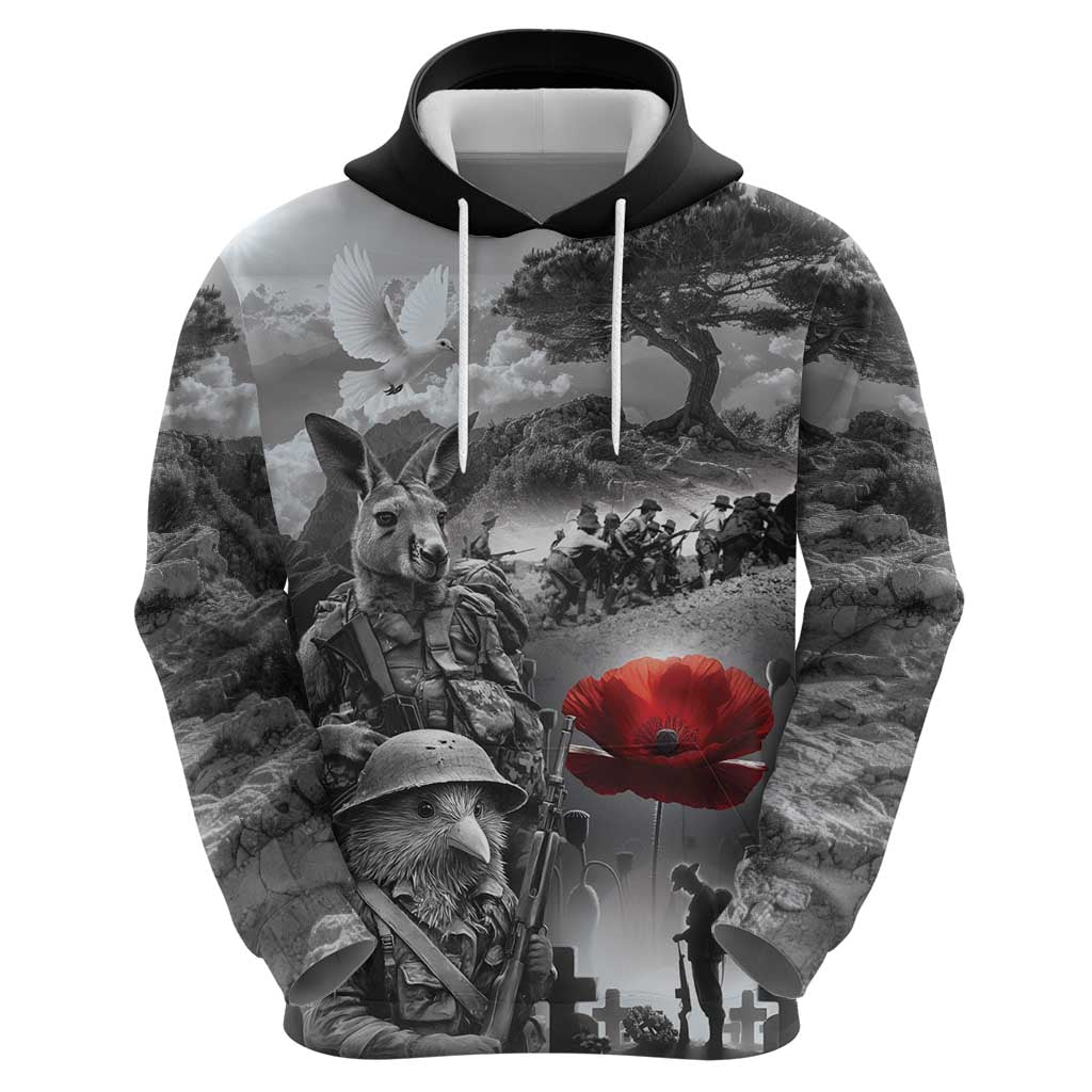 Black ANZAC Day The Battle of Lone Pine Zip Hoodie Kiwi-Kangaroo Soldier Lest We Forget LT9 - Polynesian Pride