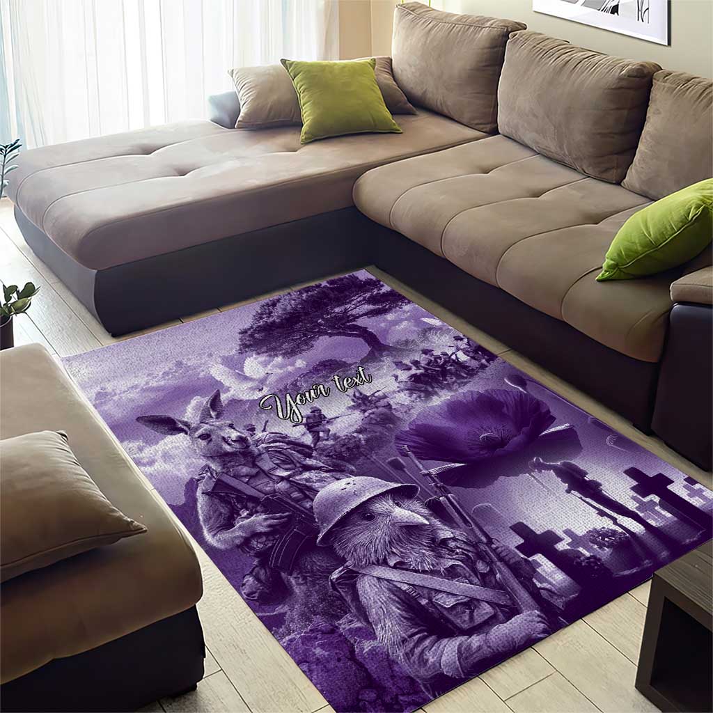 Purple ANZAC Day The Battle of Lone Pine Area Rug Kiwi-Kangaroo Soldier Lest We Forget