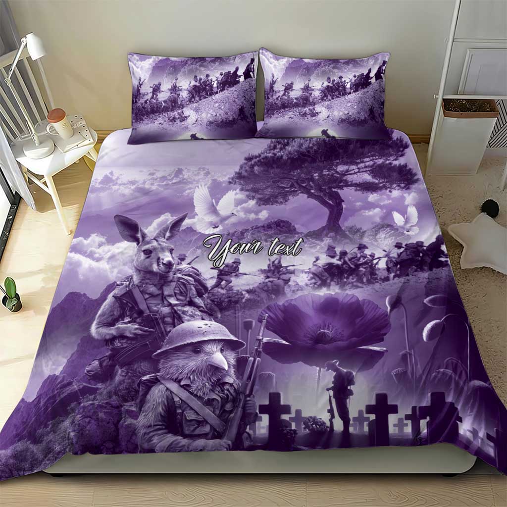 Purple ANZAC Day The Battle of Lone Pine Bedding Set Kiwi-Kangaroo Soldier Lest We Forget
