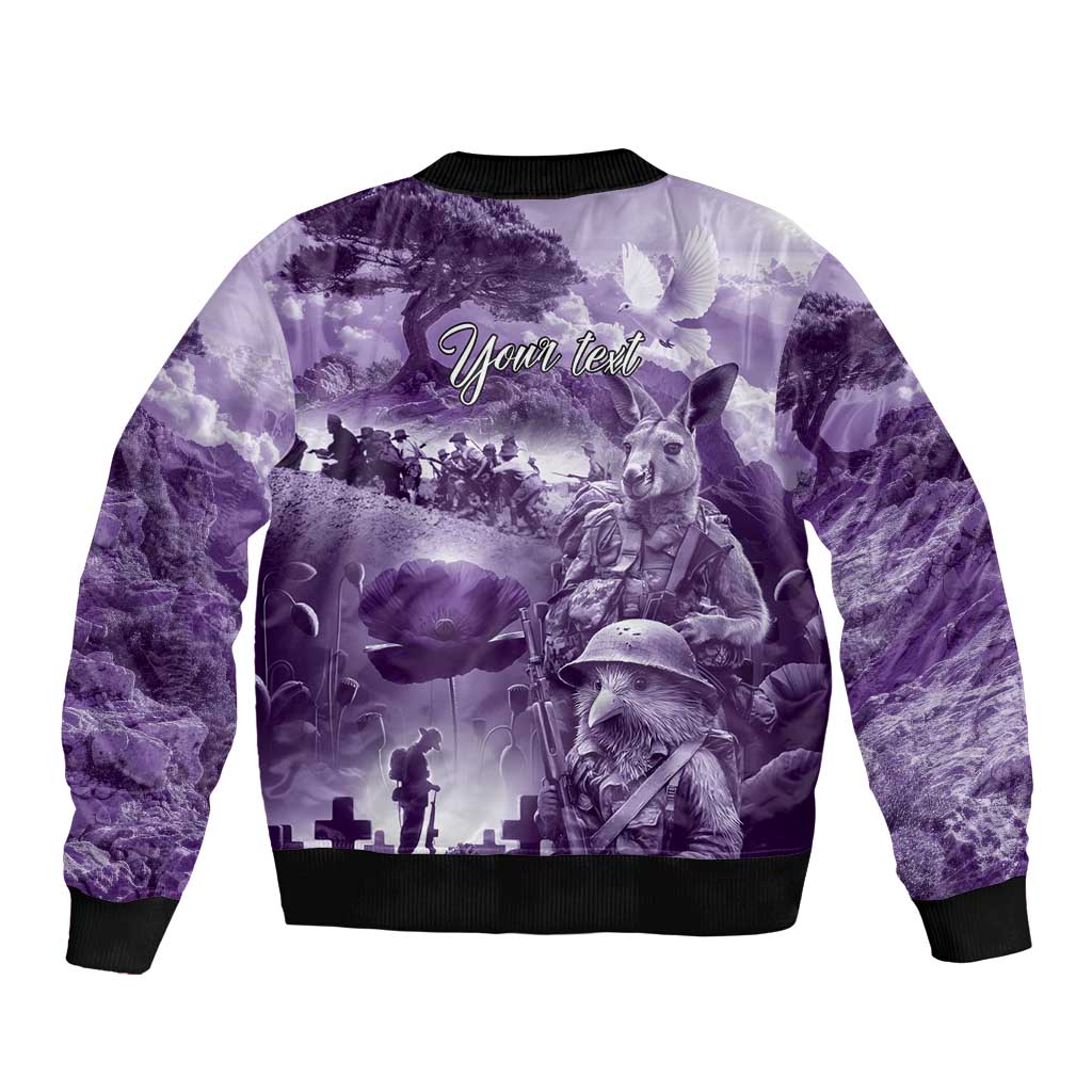 Purple ANZAC Day The Battle of Lone Pine Bomber Jacket Kiwi-Kangaroo Soldier Lest We Forget LT9 - Polynesian Pride
