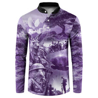 Purple ANZAC Day The Battle of Lone Pine Button Sweatshirt Kiwi-Kangaroo Soldier Lest We Forget