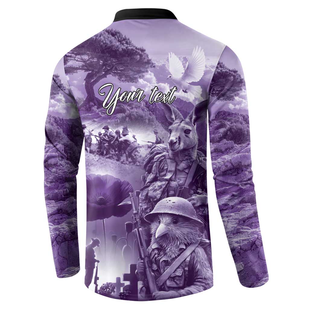 Purple ANZAC Day The Battle of Lone Pine Button Sweatshirt Kiwi-Kangaroo Soldier Lest We Forget