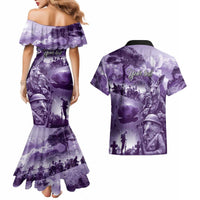 Purple ANZAC Day The Battle of Lone Pine Couples Matching Mermaid Dress and Hawaiian Shirt Kiwi-Kangaroo Soldier Lest We Forget