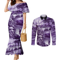 Purple ANZAC Day The Battle of Lone Pine Couples Matching Mermaid Dress and Long Sleeve Button Shirt Kiwi-Kangaroo Soldier Lest We Forget