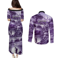 Purple ANZAC Day The Battle of Lone Pine Couples Matching Puletasi and Long Sleeve Button Shirt Kiwi-Kangaroo Soldier Lest We Forget