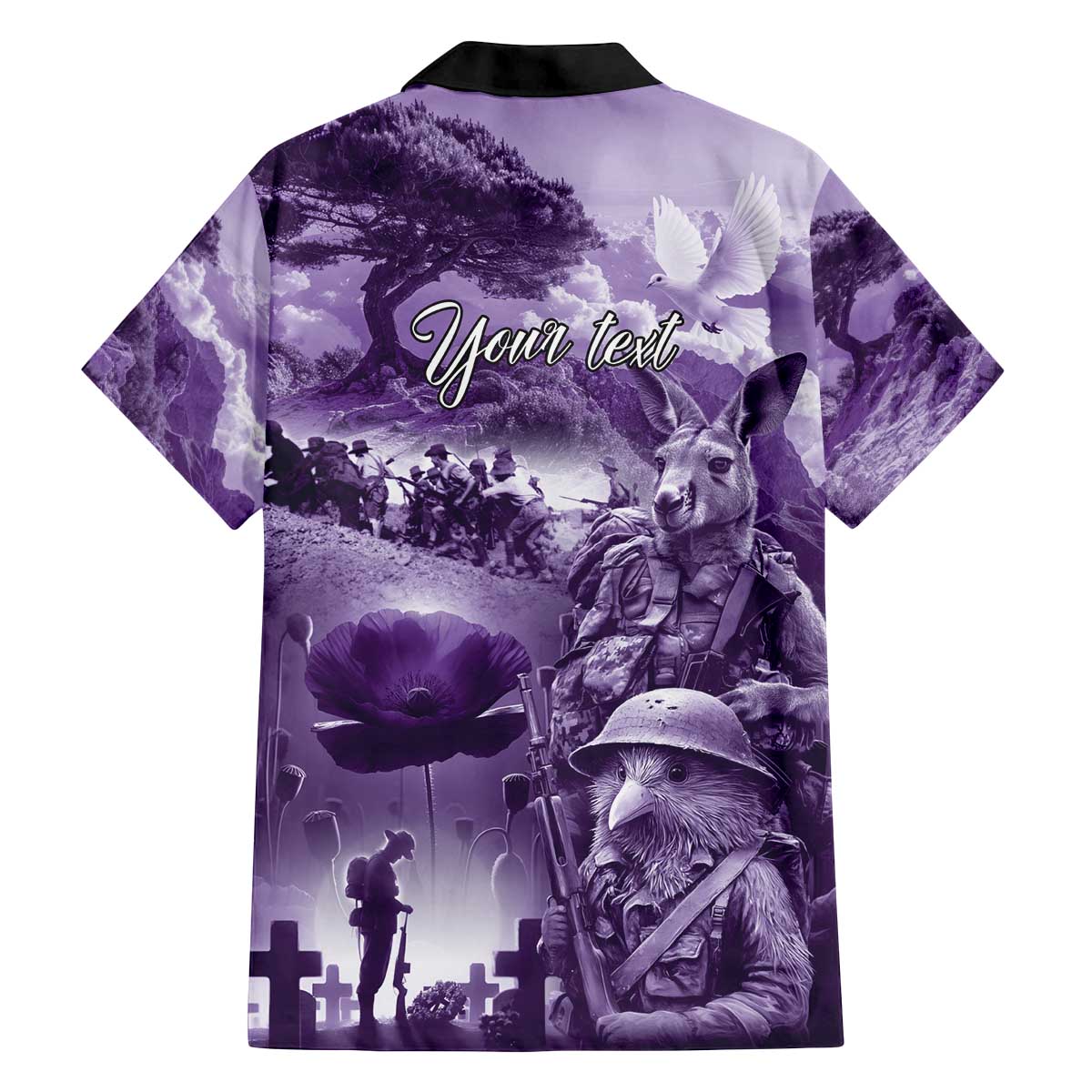 Purple ANZAC Day The Battle of Lone Pine Family Matching Off The Shoulder Long Sleeve Dress and Hawaiian Shirt Kiwi-Kangaroo Soldier Lest We Forget