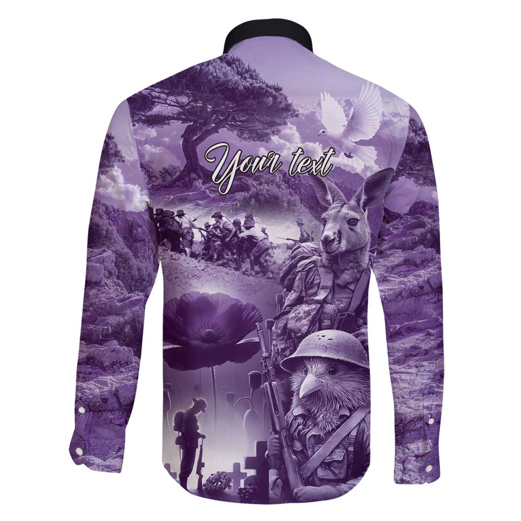 Purple ANZAC Day The Battle of Lone Pine Family Matching Off Shoulder Short Dress and Hawaiian Shirt Kiwi-Kangaroo Soldier Lest We Forget LT9 - Polynesian Pride