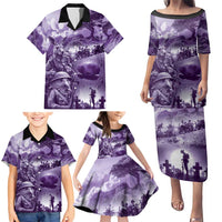 Purple ANZAC Day The Battle of Lone Pine Family Matching Puletasi and Hawaiian Shirt Kiwi-Kangaroo Soldier Lest We Forget