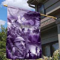 Purple ANZAC Day The Battle of Lone Pine Garden Flag Kiwi-Kangaroo Soldier Lest We Forget