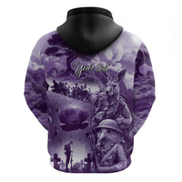 Purple ANZAC Day The Battle of Lone Pine Hoodie Kiwi-Kangaroo Soldier Lest We Forget
