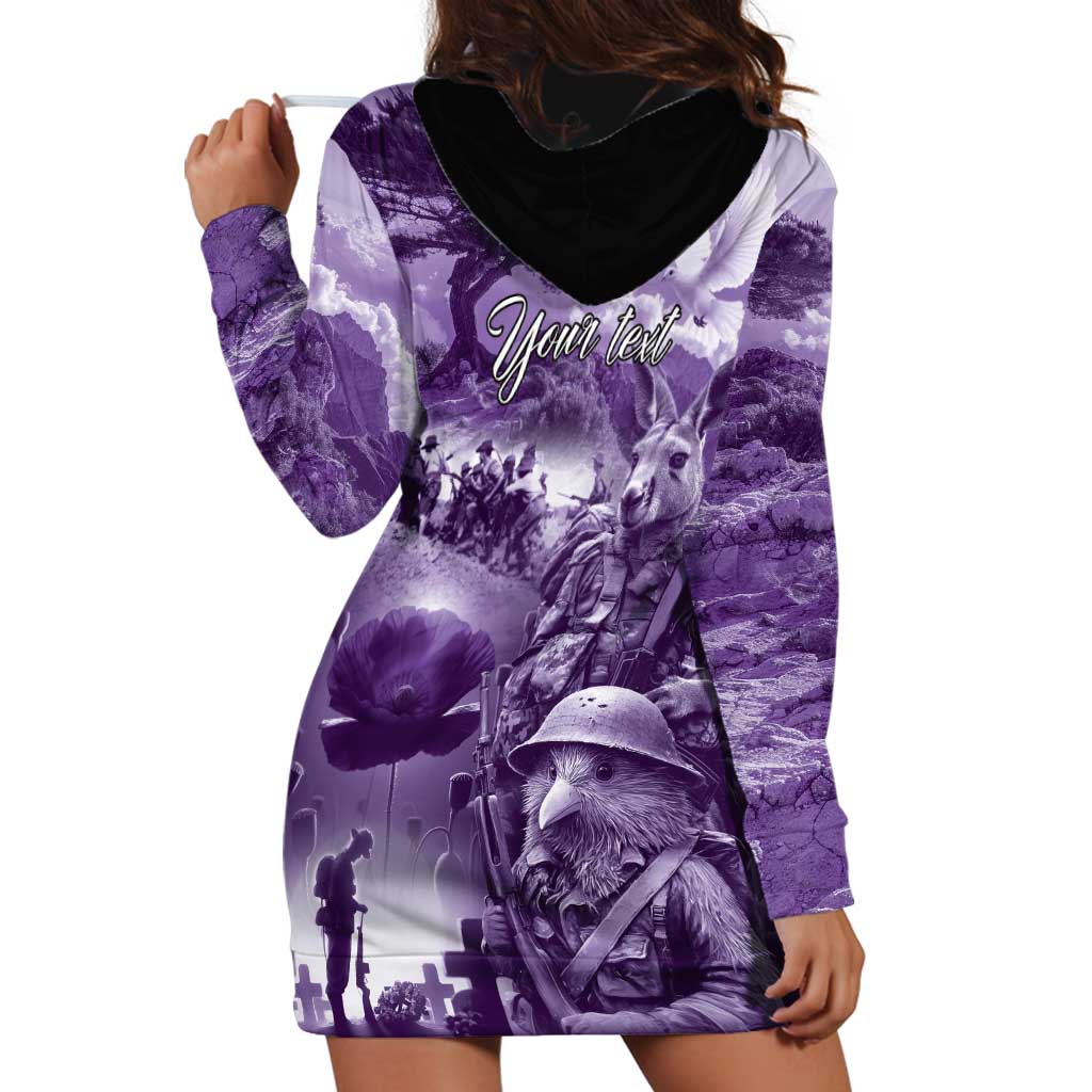 Purple ANZAC Day The Battle of Lone Pine Hoodie Dress Kiwi-Kangaroo Soldier Lest We Forget