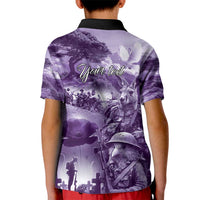 Purple ANZAC Day The Battle of Lone Pine Kid Polo Shirt Kiwi-Kangaroo Soldier Lest We Forget
