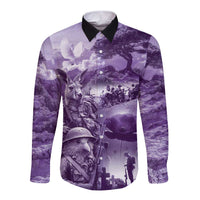 Purple ANZAC Day The Battle of Lone Pine Long Sleeve Button Shirt Kiwi-Kangaroo Soldier Lest We Forget