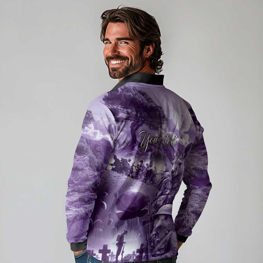 Purple ANZAC Day The Battle of Lone Pine Long Sleeve Polo Shirt Kiwi-Kangaroo Soldier Lest We Forget